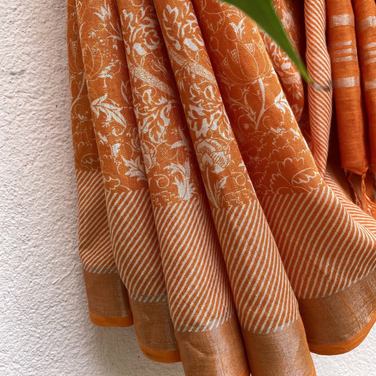 Orange floral Linen Printed Saree