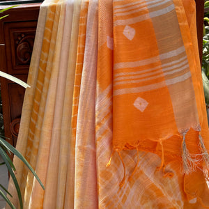 Mandarin Shibori Cotton Linen Saree