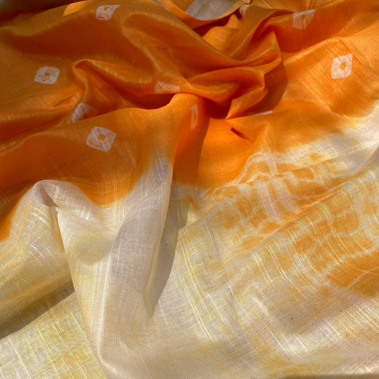 Mandarin Shibori Cotton Linen Saree