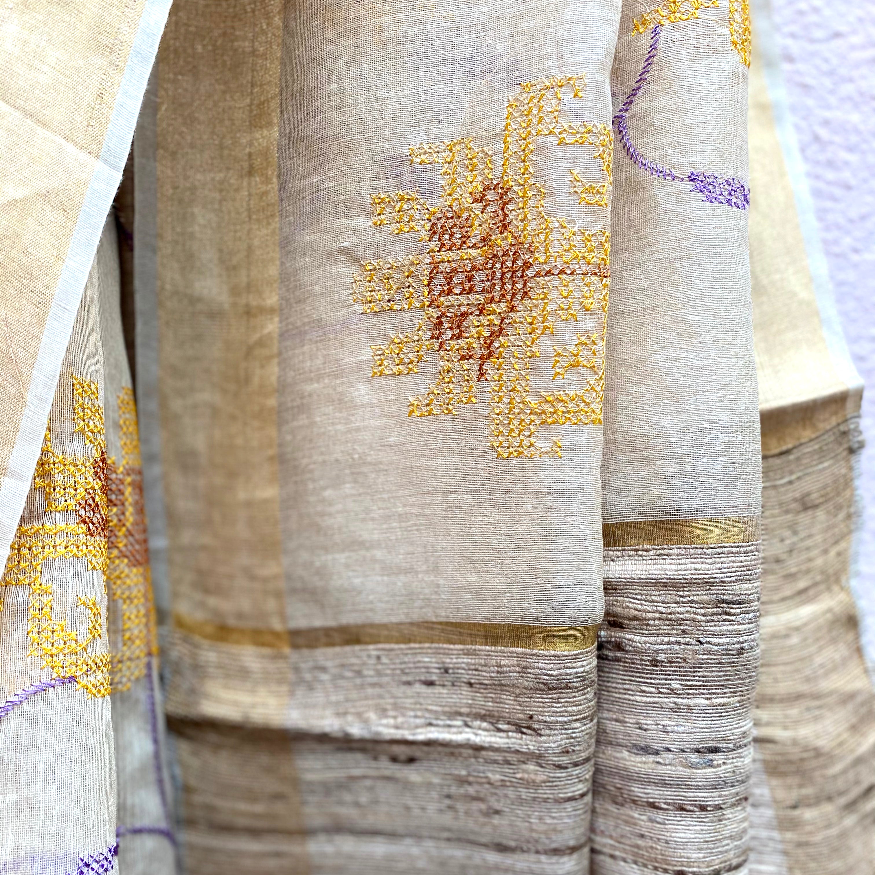 Freesia Bloom Embroidered Tussar Georgette Silk Saree