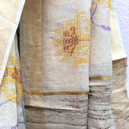 Freesia Bloom Embroidered Tussar Georgette Silk Saree