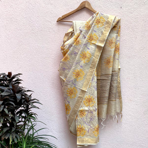 Freesia Bloom Embroidered Tussar Georgette Silk Saree