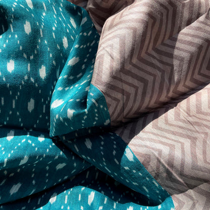 Teal Blue Argyle Organic Linen Saree