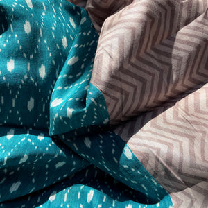Teal Blue Argyle Organic Linen Saree