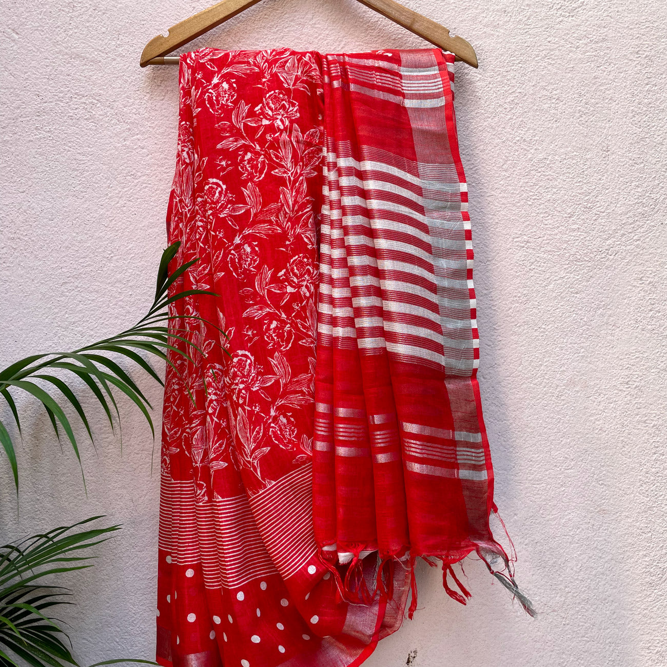 Lollipop Red Organic Linen Saree