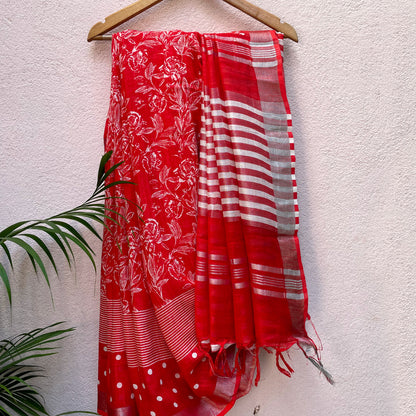 Lollipop Red Organic Linen Saree