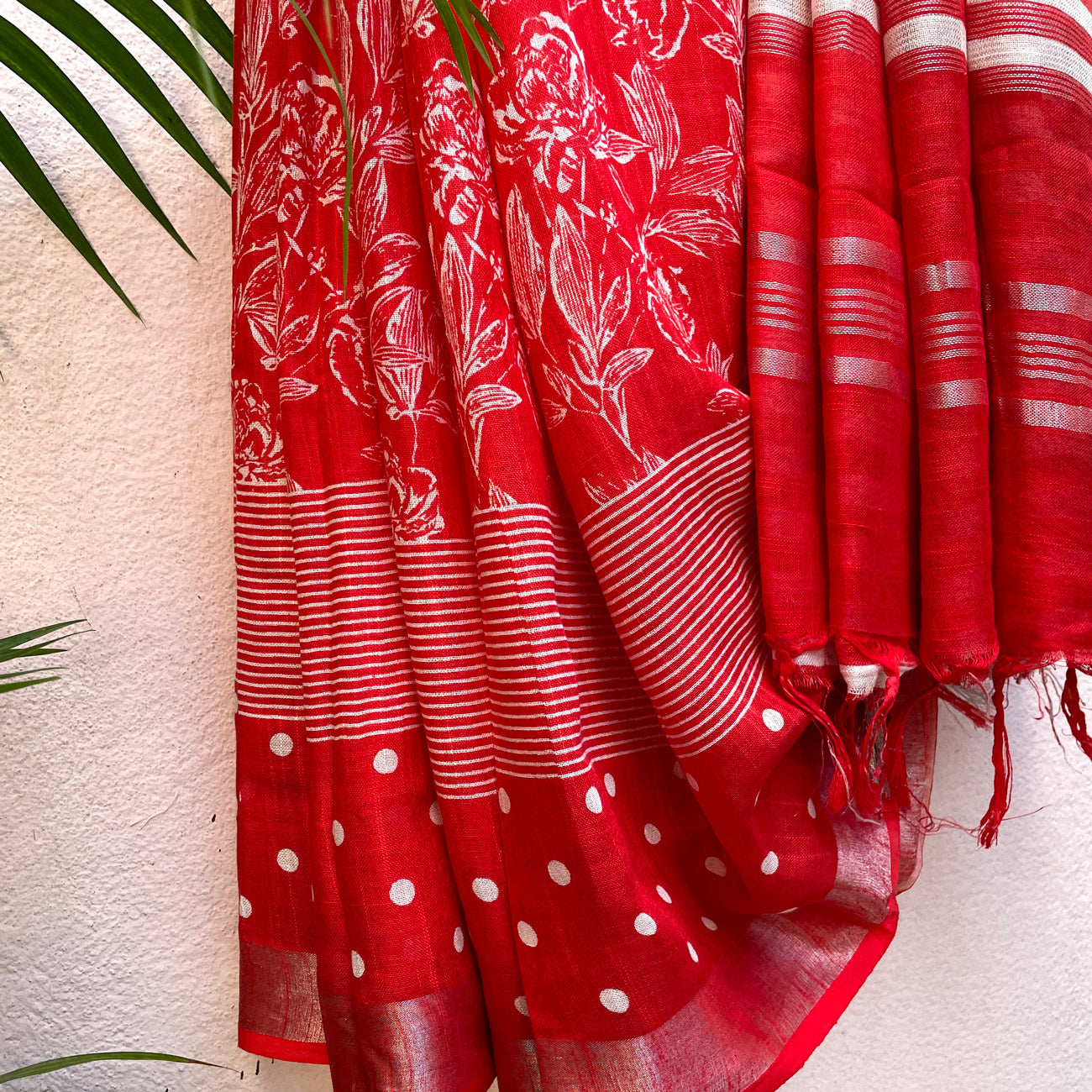 Lollipop Red Organic Linen Saree