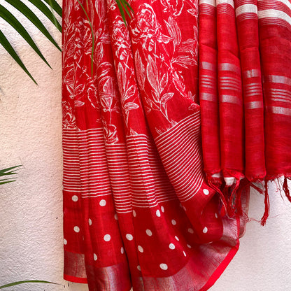 Lollipop Red Organic Linen Saree