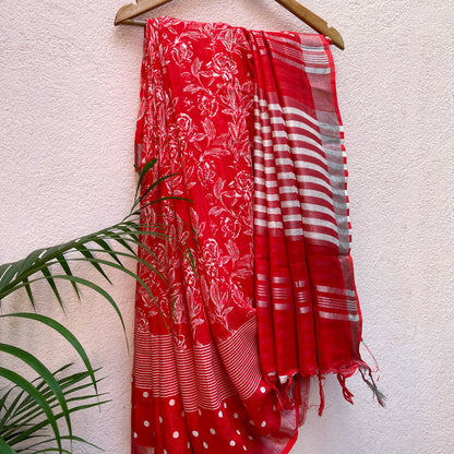 Lollipop Red Organic Linen Saree