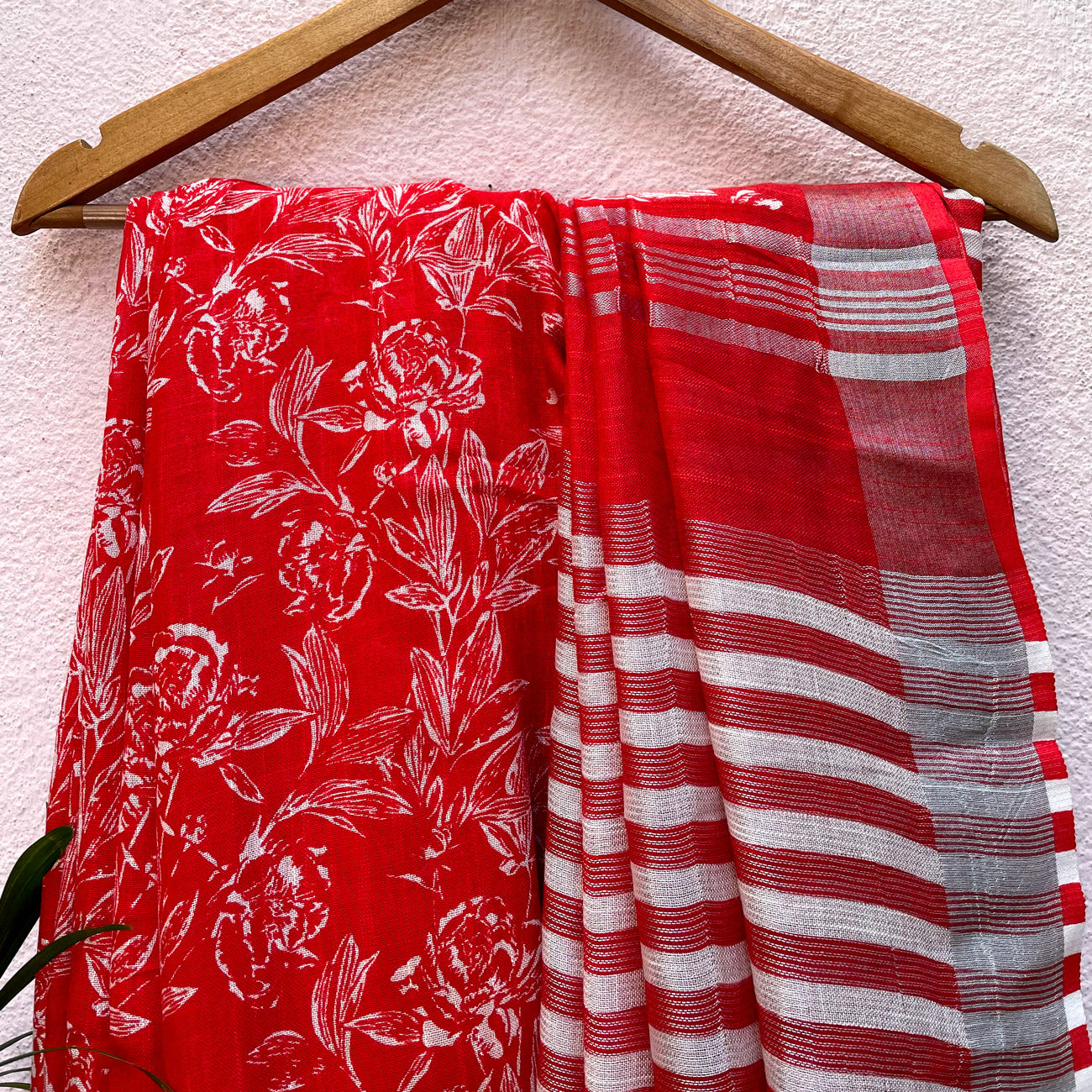 Lollipop Red Organic Linen Saree