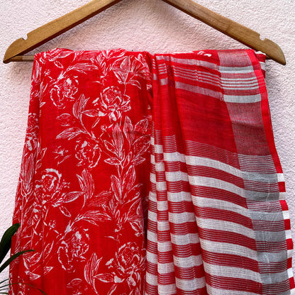 Lollipop Red Organic Linen Saree