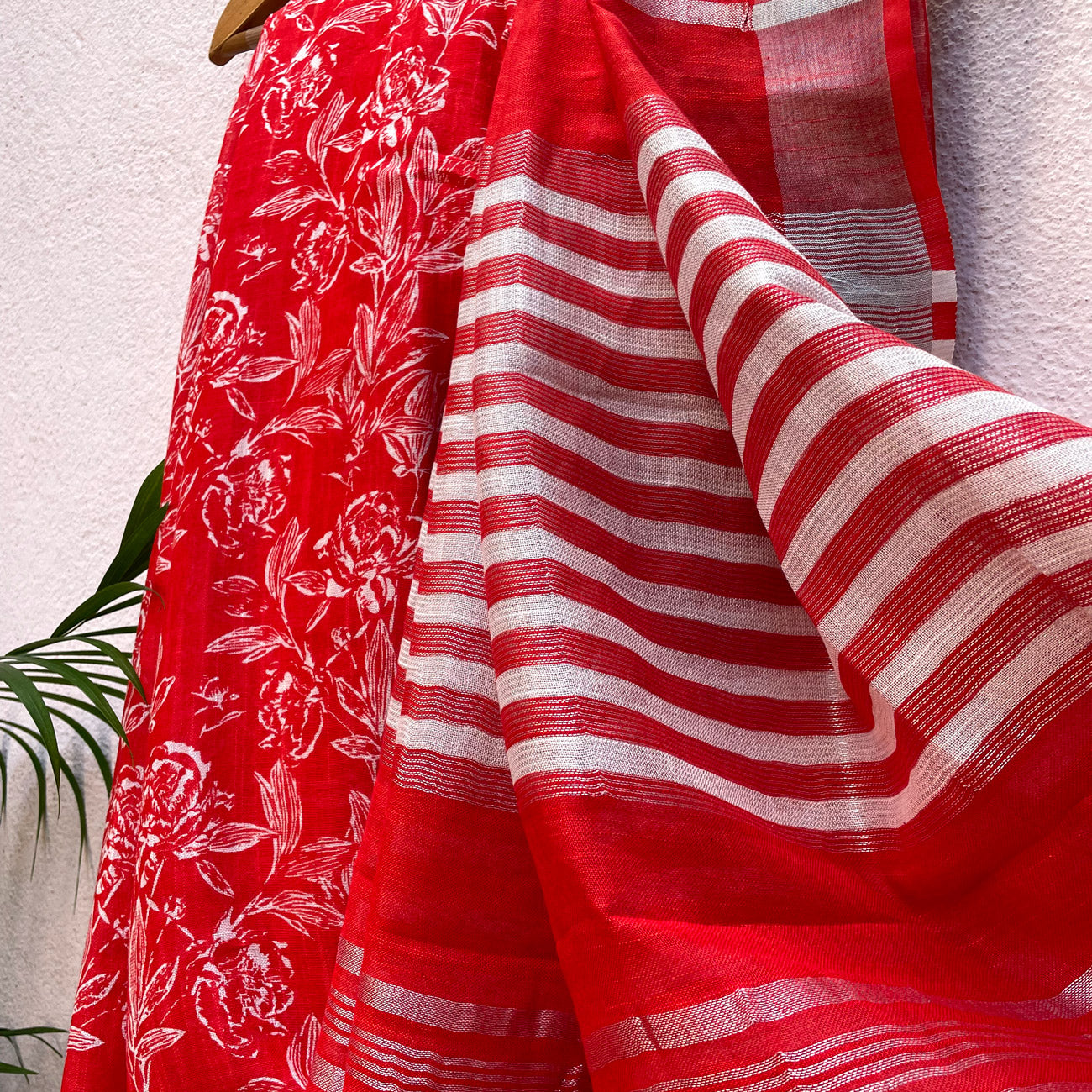 Lollipop Red Organic Linen Saree