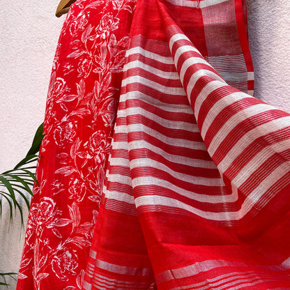 Lollipop Red Organic Linen Saree