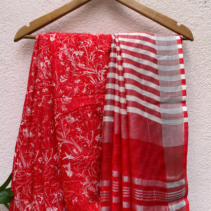 Scarlet Red Organic Linen Saree