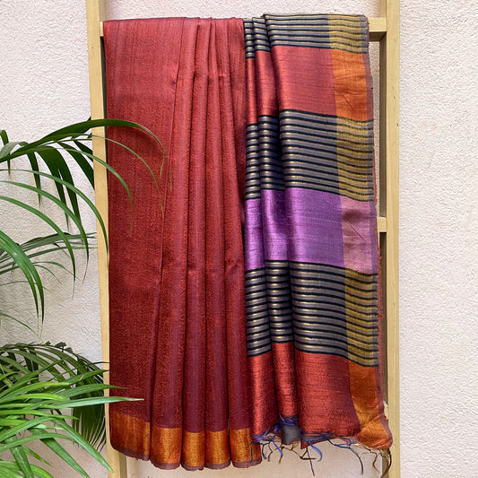Chilli Pepper Tussar Dupion Silk Saree