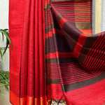 Load image into Gallery viewer, Rose Red Tussar Dupion Silk Saree
