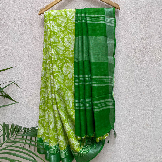 Lemon Lime Bitter Organic Linen Saree