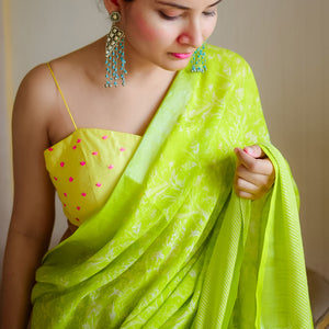 Lime Green Organic Linen Saree