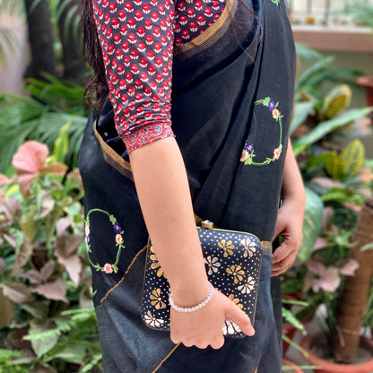 Midnight Beauty Embroidered Linen Silk Saree
