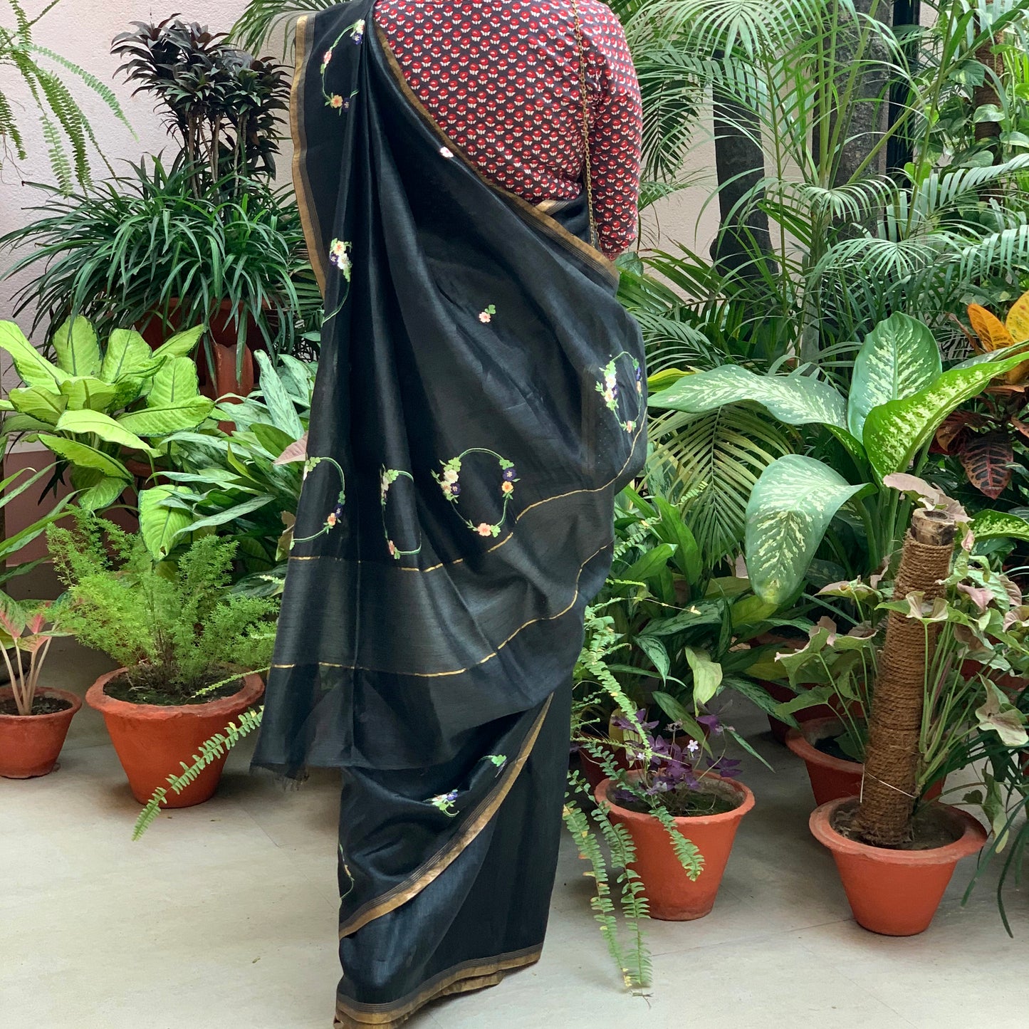 Midnight Beauty Embroidered Linen Silk Saree