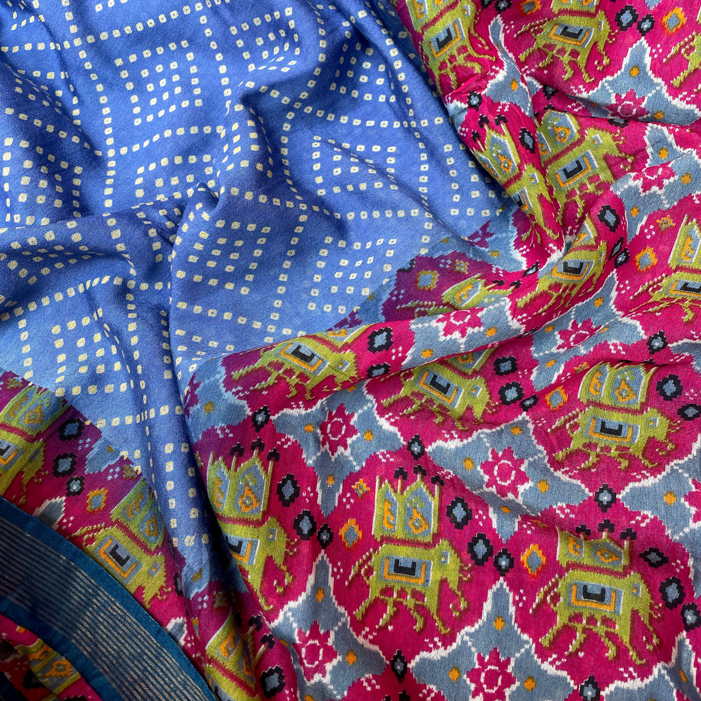 Palace Blue Bandhej-Patola Cotton Silk Saree