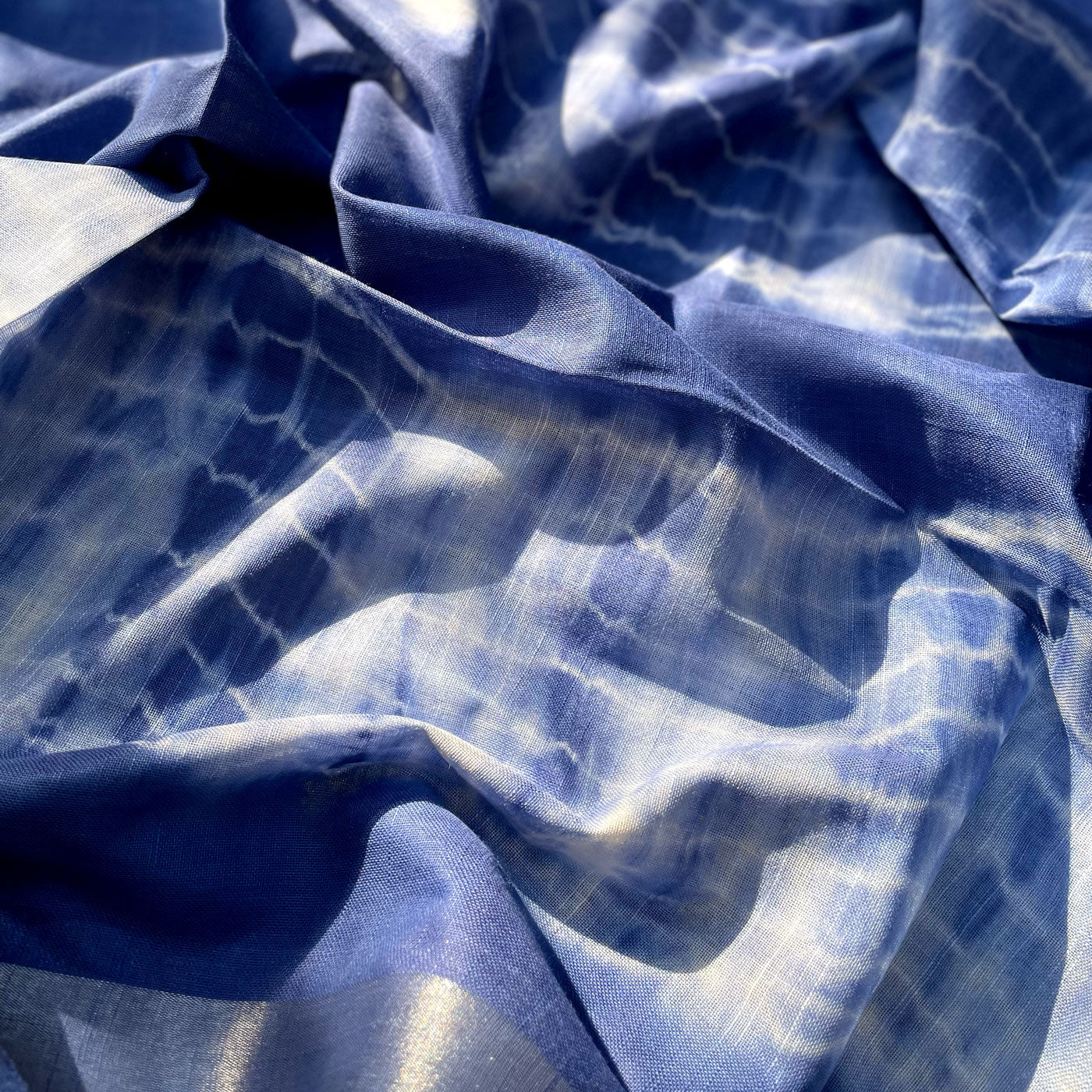 Ripples Indigo Shibori Cotton Linen Saree