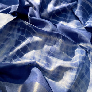 Ripples Indigo Shibori Cotton Linen Saree