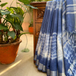 Load image into Gallery viewer, Ripples Indigo Shibori Cotton Linen Saree
