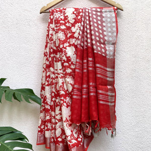 Red Organic Linen Saree