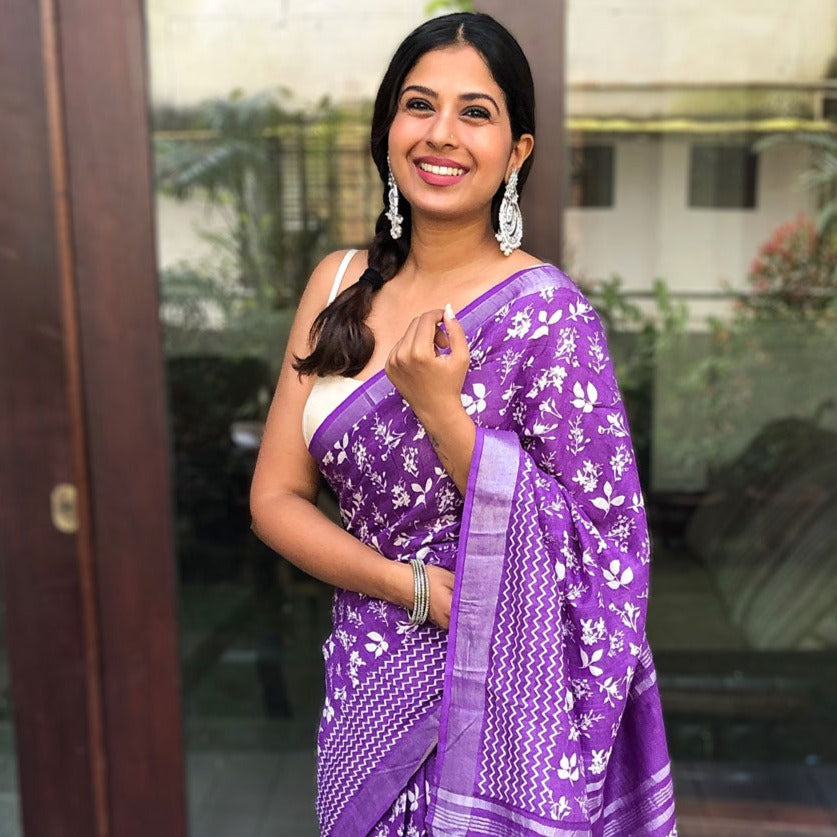 Royal Purple Organic Linen Saree