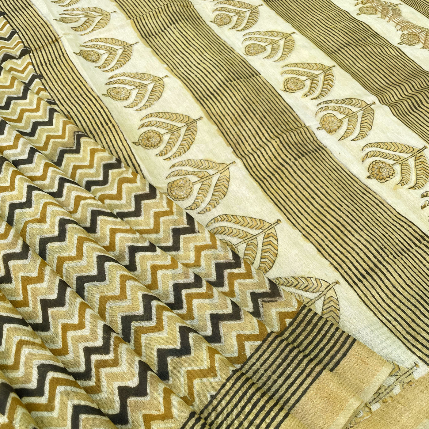 Saanjh Cotton Silk Hand Block Printed Saree