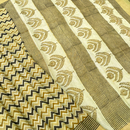 Saanjh Cotton Silk Hand Block Printed Saree