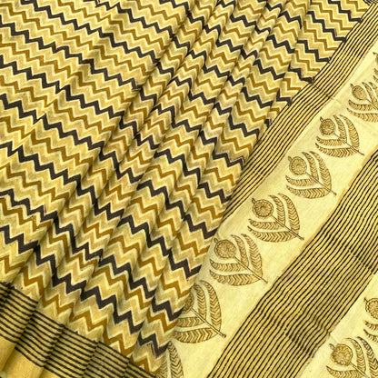 Saanjh Cotton Silk Hand Block Printed Saree