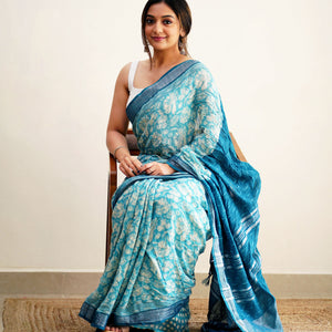 Santosa Poppies Organic Linen Saree
