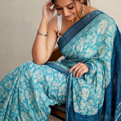 Santosa Poppies Organic Linen Saree