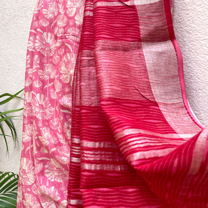 Strawberry Thief Poppies Organic Linen Saree