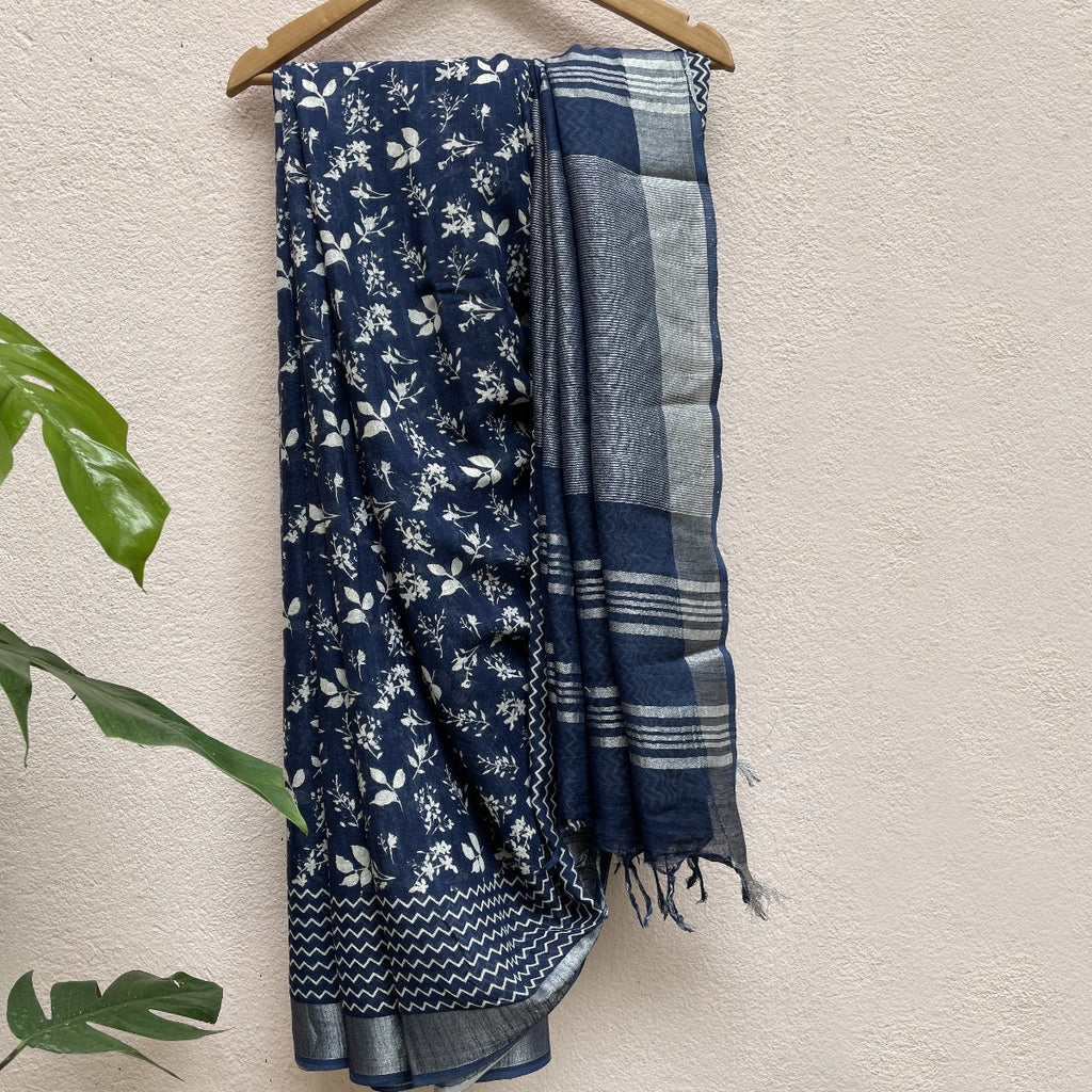 Indigo Blue Floral Print Saree