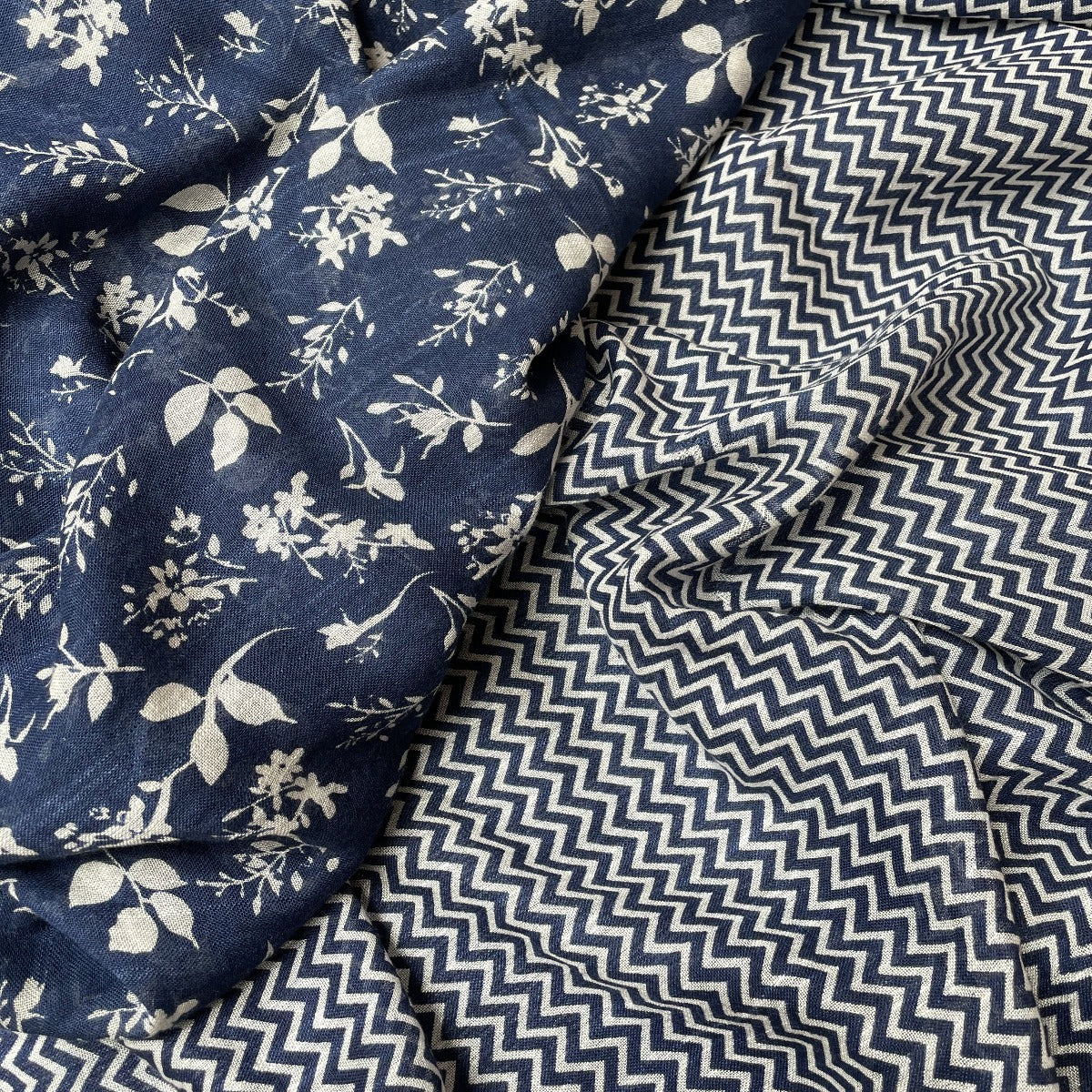 Indigo Blue Floral Print Saree_chevron blouse