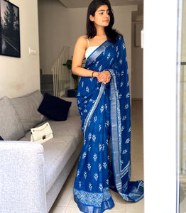 Turkish Blue Organic Linen Saree