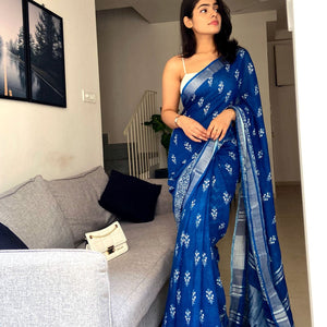 Turkish Blue Organic Linen Saree