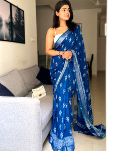 Turkish Blue Organic Linen Saree