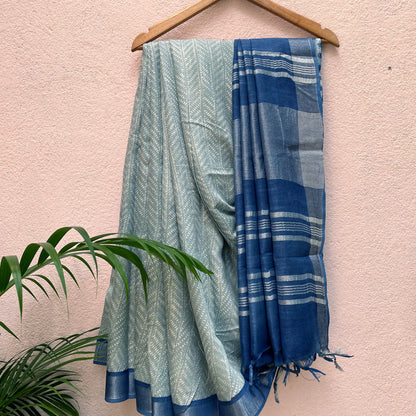 Cloudburst Organic Linen Saree